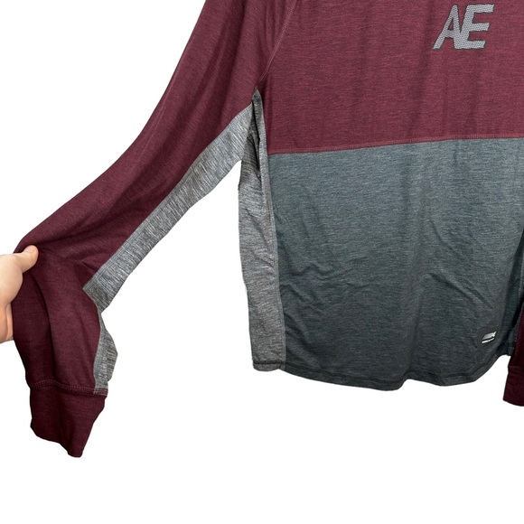 American Eagle Mens Flex Shirt Size MED Maroon Gray Active Stretch Long Sleeve - Picture 4 of 8